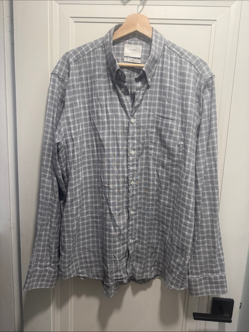 Billy Reid Men’s Gray Plaid Button-Down Shirt SZ L